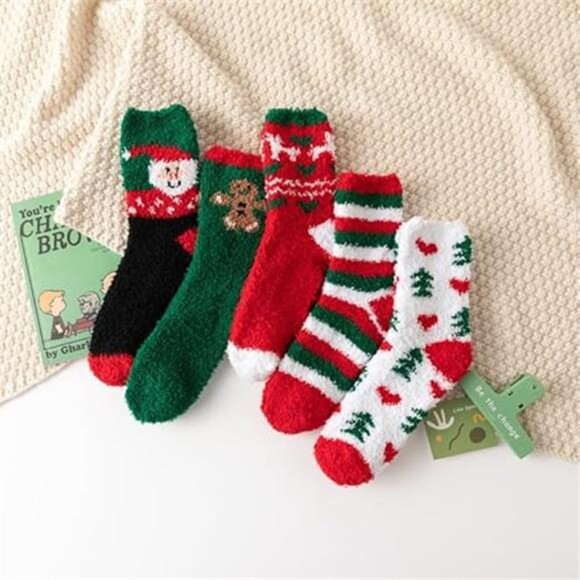 New 5 Pairs Wool Socks for Women - Cute Fuzzy Warm Colorful Crew Socks - Picture 3 of 6